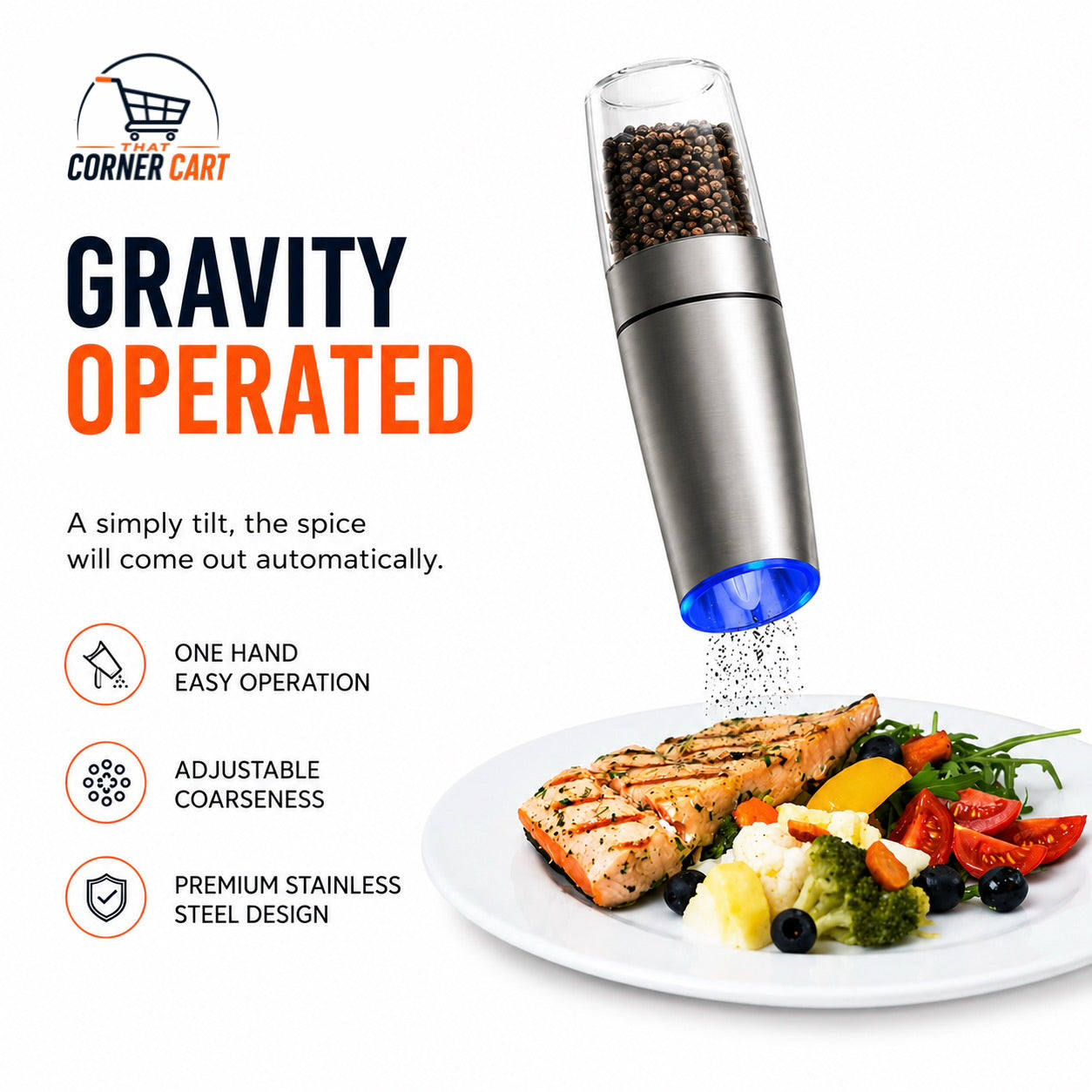 Gravity-Operated Electric Salt & Pepper Grinder Set