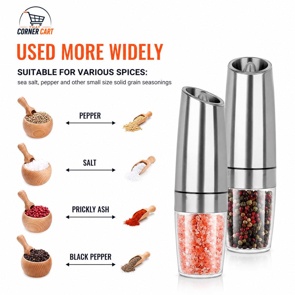 Gravity-Operated Electric Salt & Pepper Grinder Set
