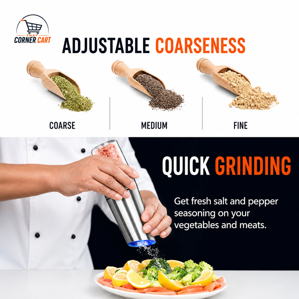 Gravity-Operated Electric Salt & Pepper Grinder Set