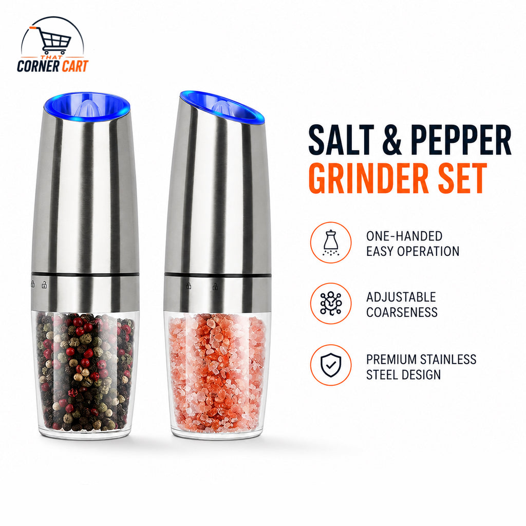 Gravity-Operated Electric Salt & Pepper Grinder Set