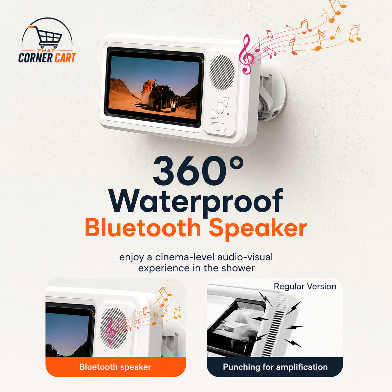 Waterproof Shower TV & Bluetooth Speaker