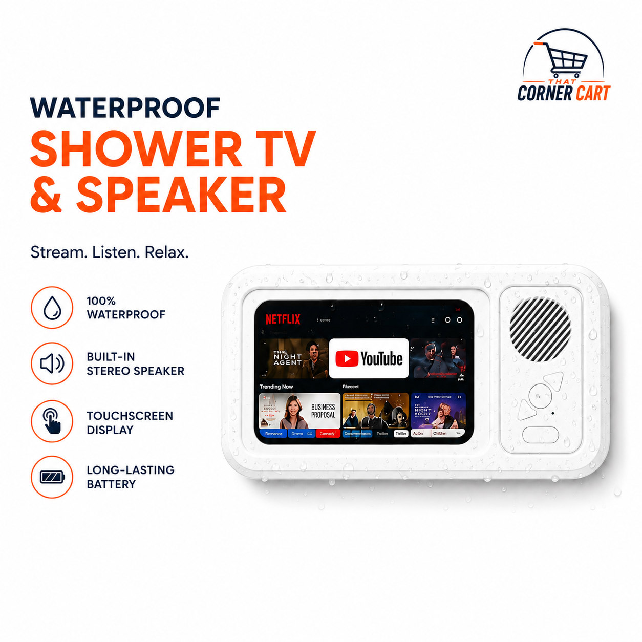 Waterproof Shower TV & Bluetooth Speaker