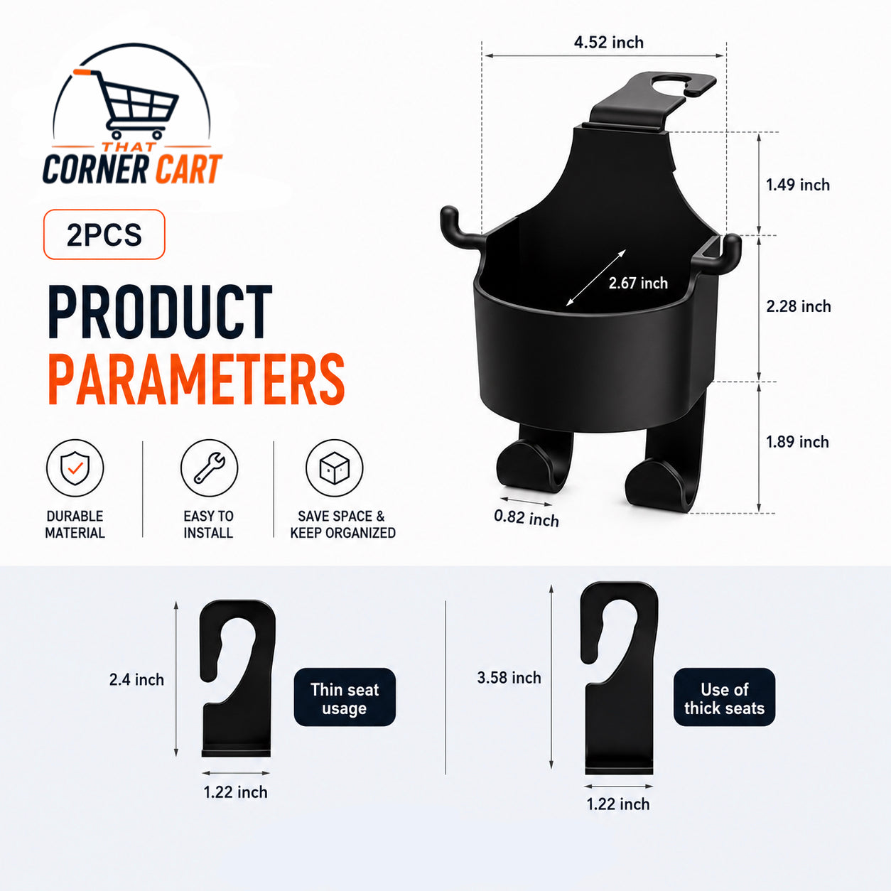 2-in-1 Car Seat Storage Hook & Cup Holder