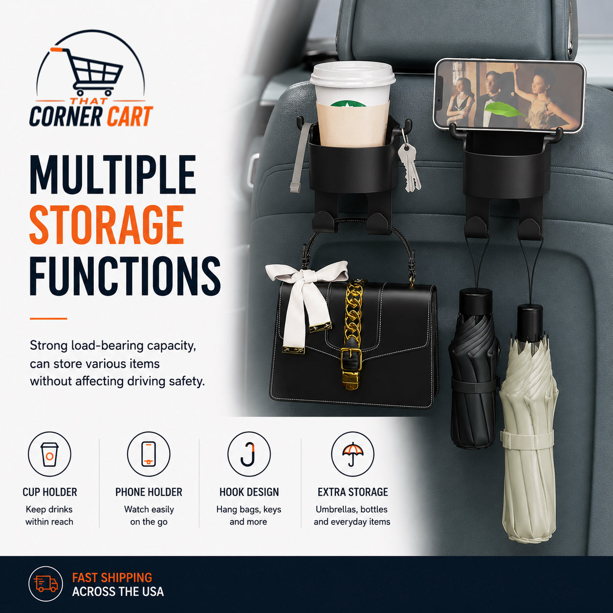 2-in-1 Car Seat Storage Hook & Cup Holder
